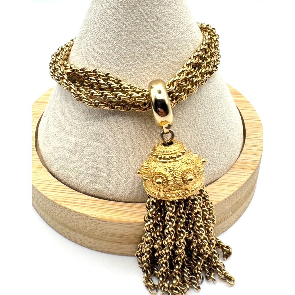 Vintage Monet Bracelet Bolero Gold Multi Strand Etruscan Style Tassel Book Piece